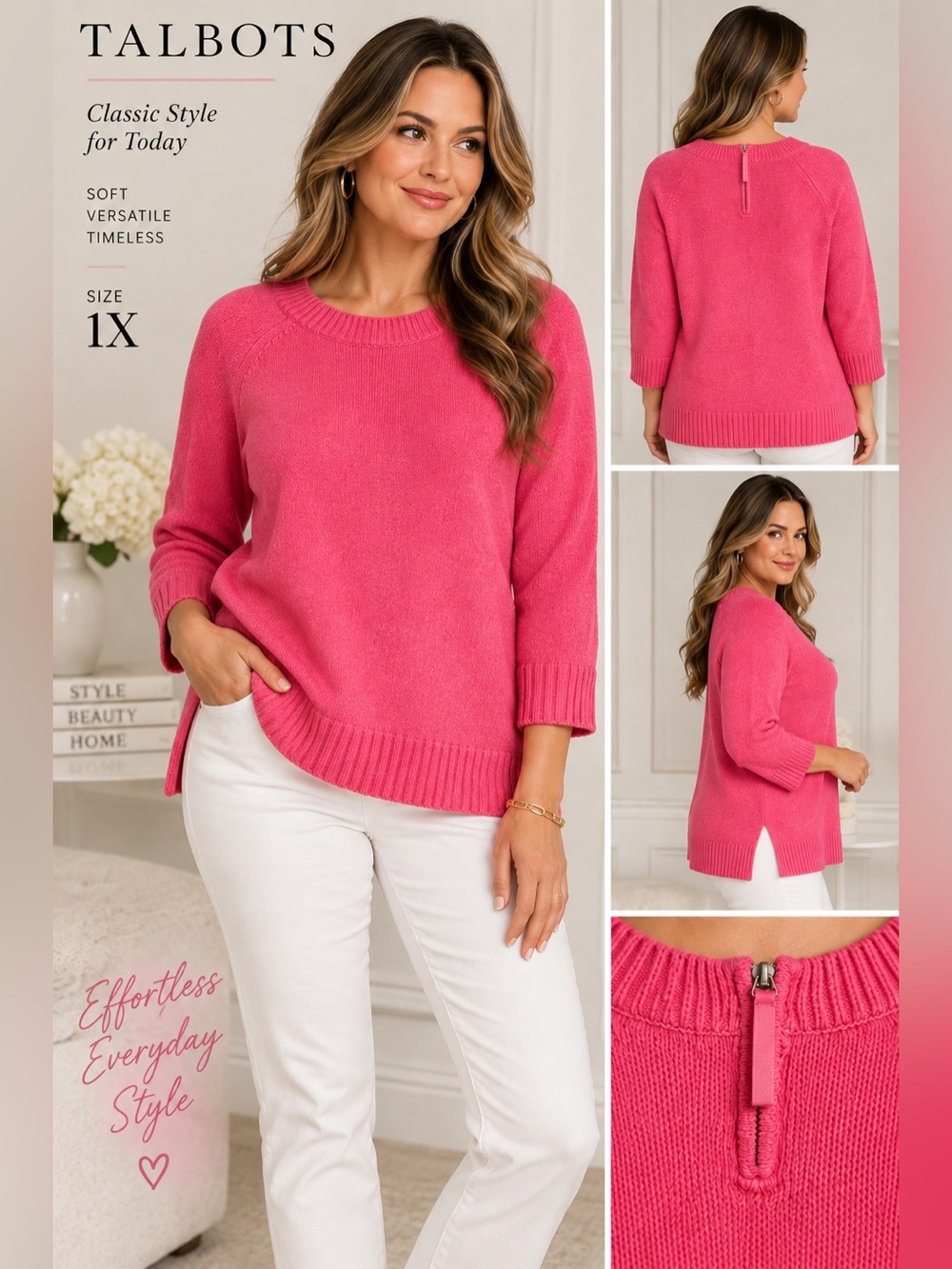 Talbots Bright Pink Crewneck Sweater - 1X